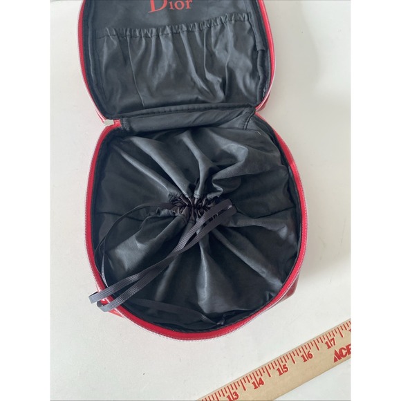 Christian Dior CD Logo Makeup Cosmetic Bag Clutch Pouch Red Black Patent Leather - Picture 12 of 12